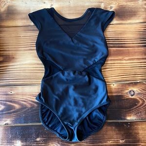 Five Dancewear black leo with mesh cutouts size YXL